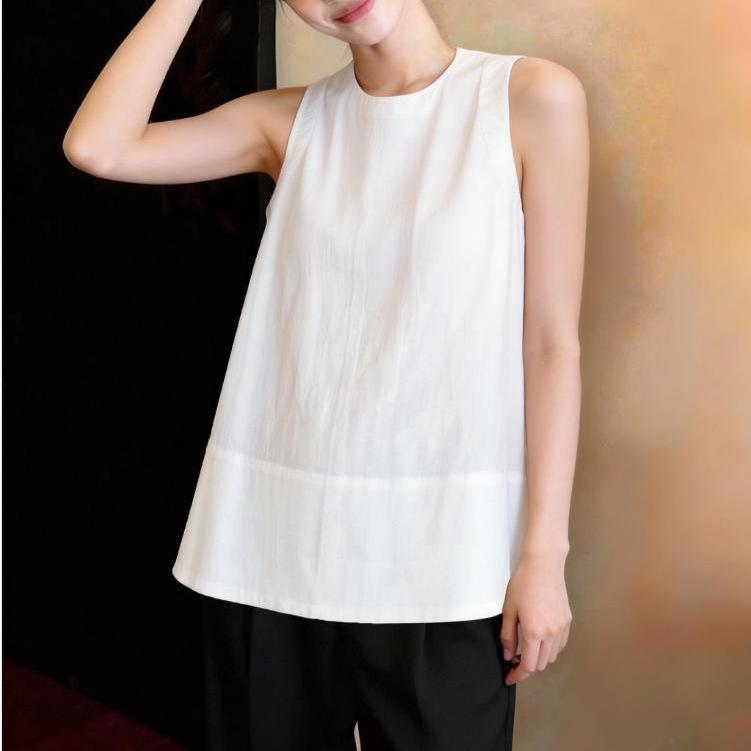 Japanese-style white cotton-linen vest for women, niche loose, thin breathable linen doll top, sleeveless top