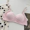 Girls floral underwear, women's small breasts gather without steel rings, close secondary breasts, anti-sagging student bra cover, cream blue