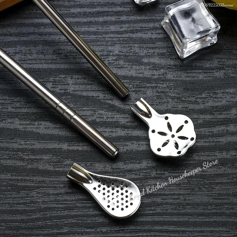 Detachable Bombilla Filter Straw Stainless Steel Straw Spoon Tea Filter Yerba Mate Straw Reusable Drinking Tools Bar Access