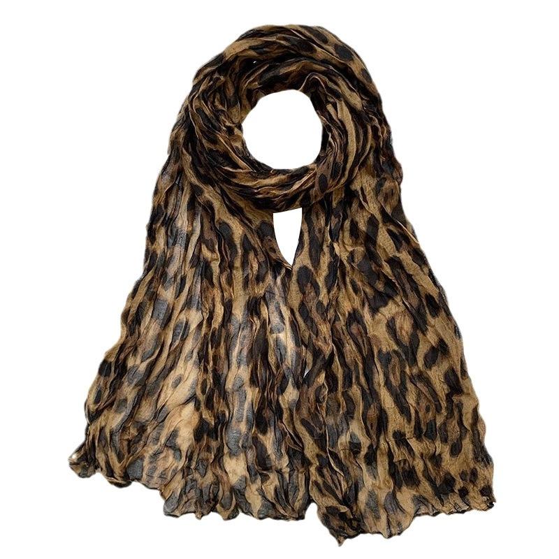 Vintage Spice Girl Style Leopard Print Scarf Women's Premium Sense Long Silk Scarf Yarn Thin Pure Desire Scarf Scarf Shawl