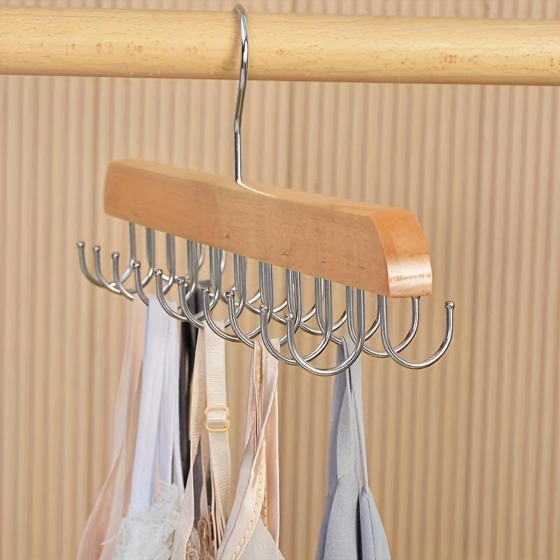 Storage Rack Holder Wooden Clothes Hanger with 20 Hooks Rotating Closet Organizer Space-Saving Hanger for Tank Tops Underwear