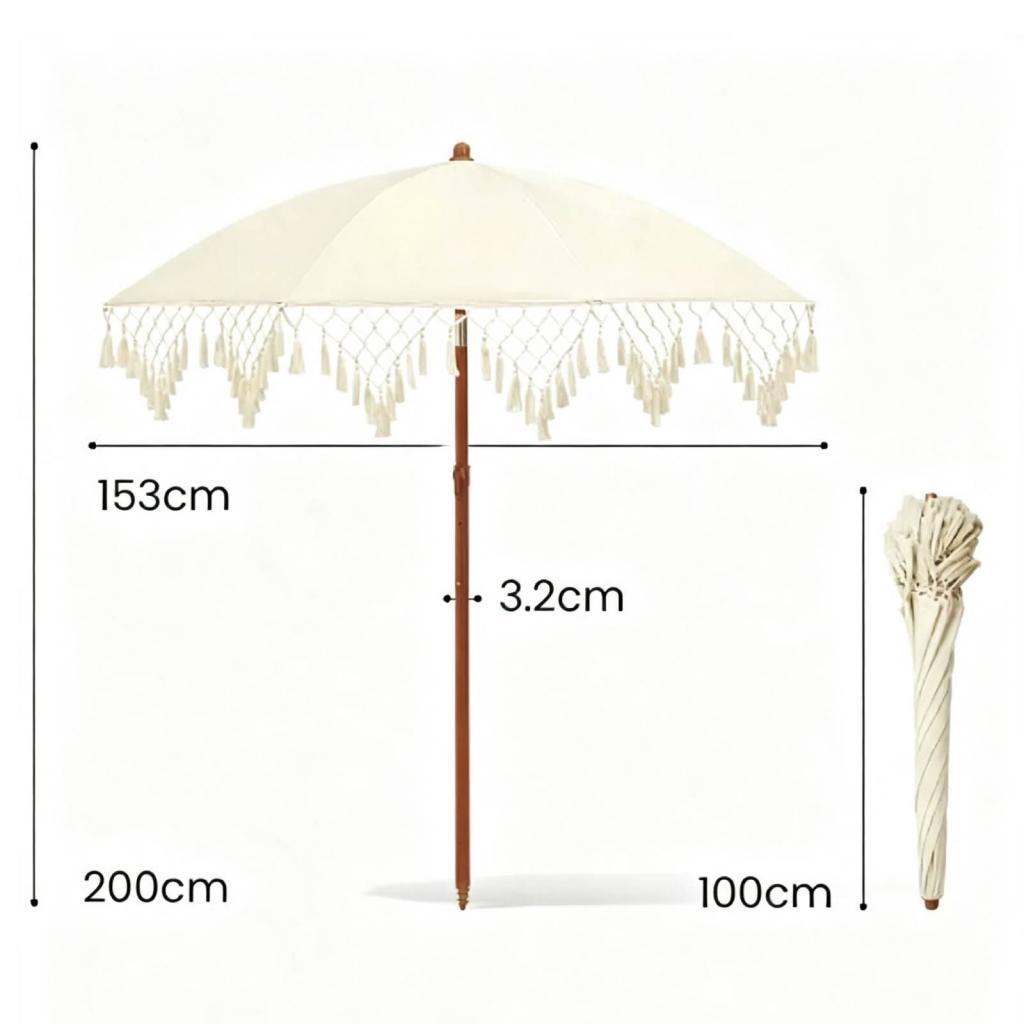 Tassel Patio Umbrella Portable Beach Sturdy 8-Rib Construction