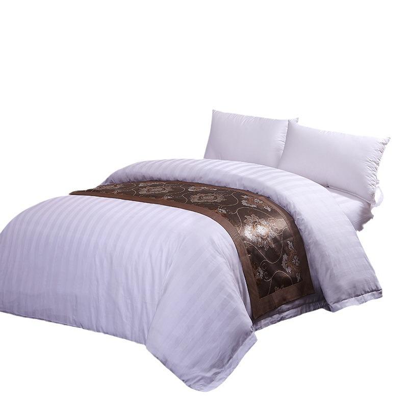 3cm Sateen Stripe 100% Cotton 4-Piece Linen Set, White - High-Density B&B Inn Quality