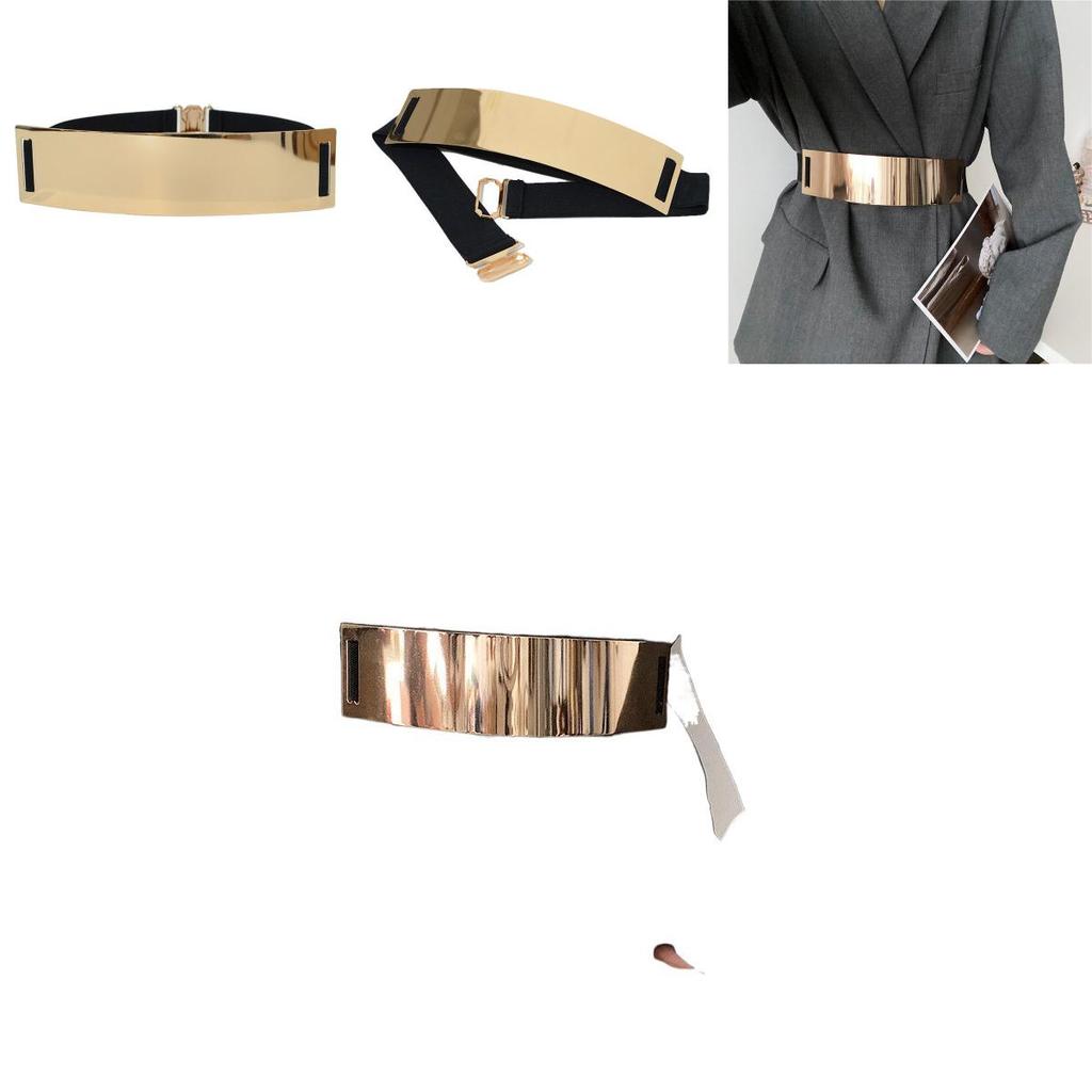Stylish Metal Elastic Wide Waist Belt For Women With Shiny Surface Fashion Accessory