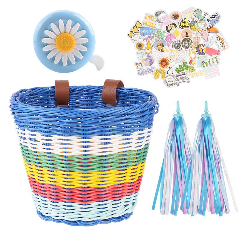 Cesto per Bicicletta per Bambini con Design Intrecciato Vintage e Campanello per le Avventure in Bicicletta dei Bambini