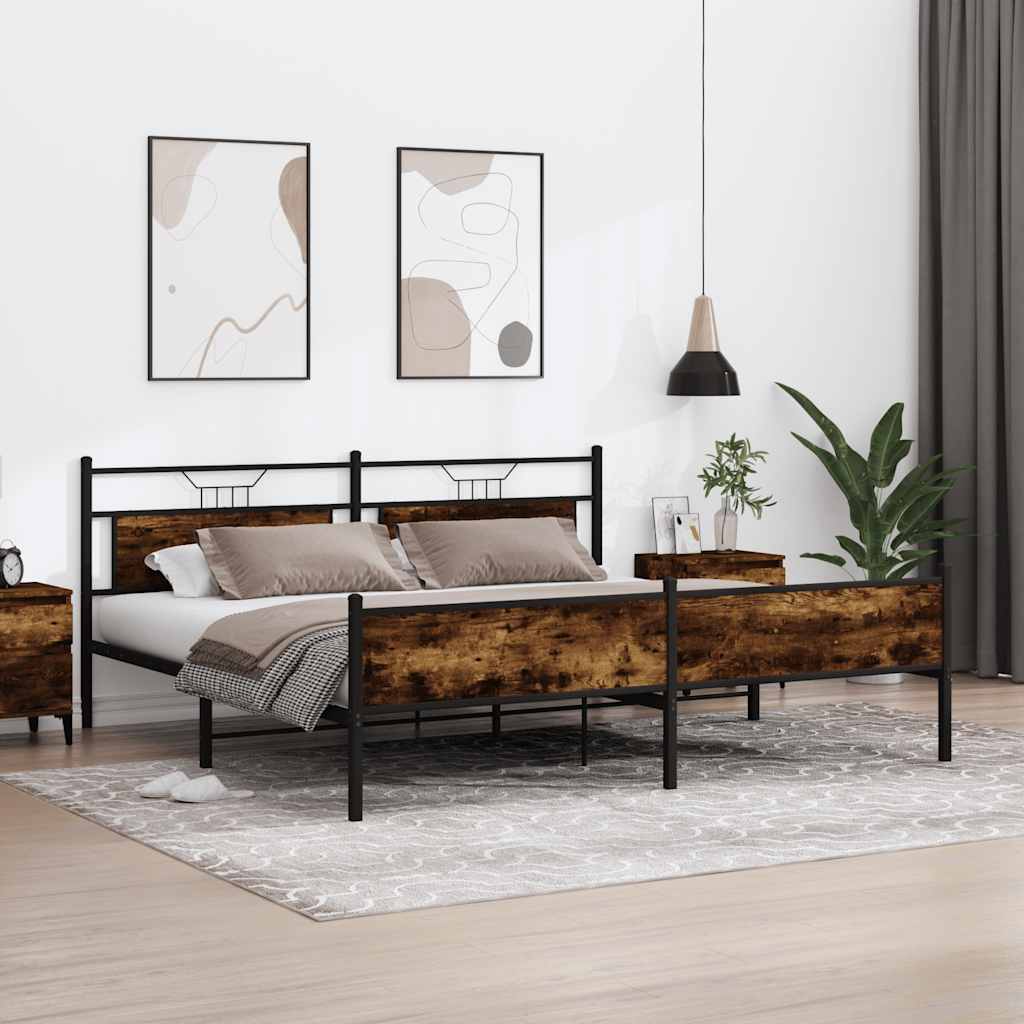 Metal Bed Frame without Mattress Smoked Oak Finish 200x200 cm