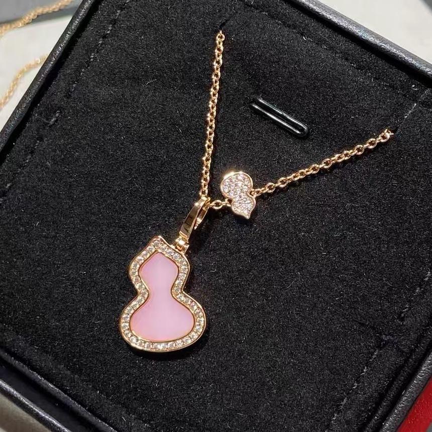 Champagne gold agate edged diamond gourd necklace retro non-fading collarbone chain