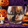 Halloween Painted Glass Mug Spooky Black Cat & Pumpkin Pattern