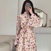 Rochie lungă franceză slim fit cu guler semi-înalt și mâneci evazate, cu imprimeu floral, pentru femei, Toamna 2025