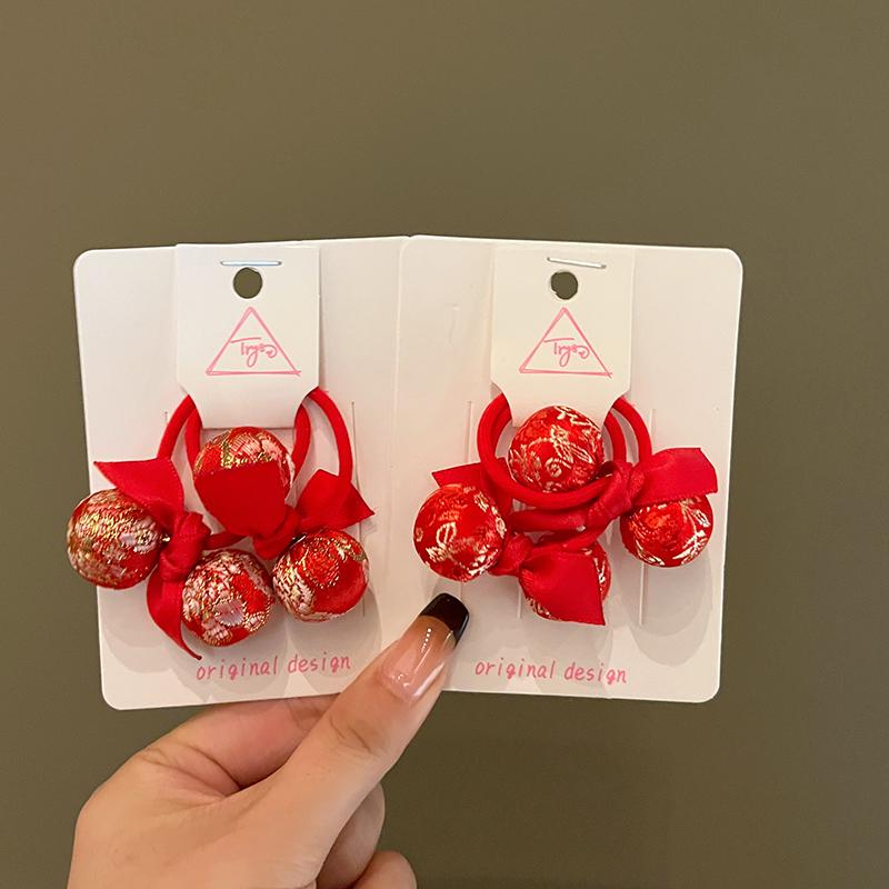 Chinese New Year Red Embroidery Hair Tie for Girls