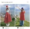 American Trendy Spicy Girl: Versatile Plaid Pleated Long Skirt + Strapless Plaid Umbrella Top