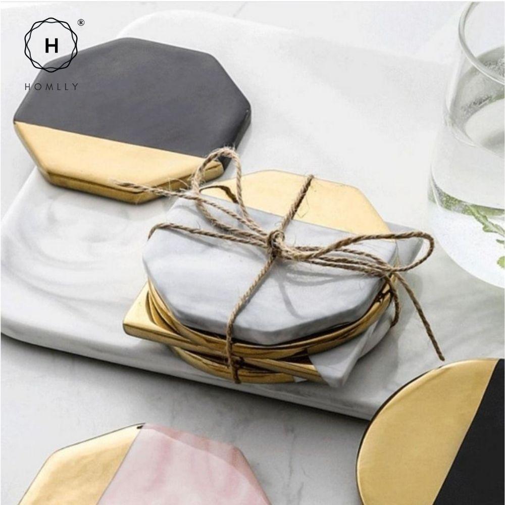 Homlly keii Gold Marble Coaster (4pcs set)