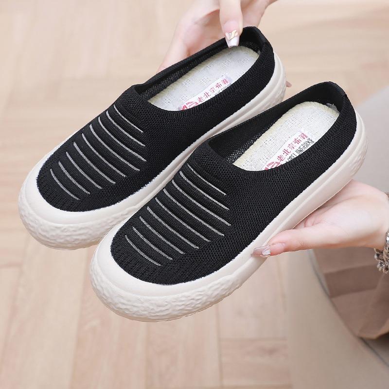 Summer old Beijing breathable mesh women's half drag thick sole one pedal bag head women's shoes soft sole comfortable casual mother shoes
