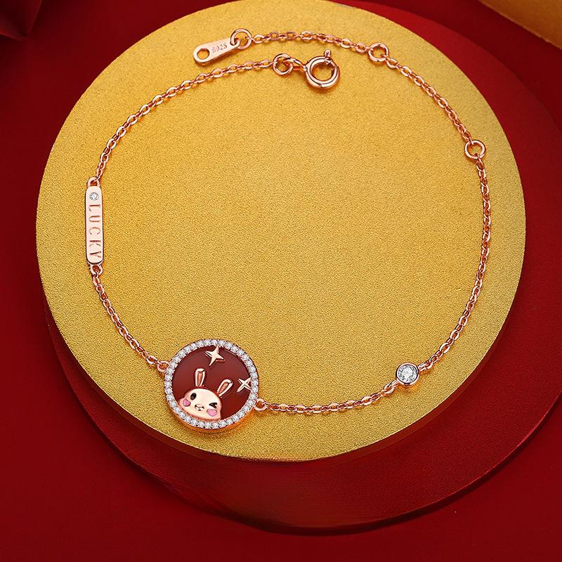 Original Cute Fun Star Rabbit Agate Necklace Female Light Luxury High Sense Collarbone Chain Year Of The Rabbit Quality