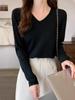 Women's Retro V-Neck Korean-Style Knit Sweater - Soft, Gentle, and Versatile for Spring, Autumn, and Winter