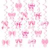 8pcs Pink Bow Birthday Decoration Set, Bow Hanging Swirls for Birthday, Wedding, Valentine's Day and Dance Party Favors Supplies