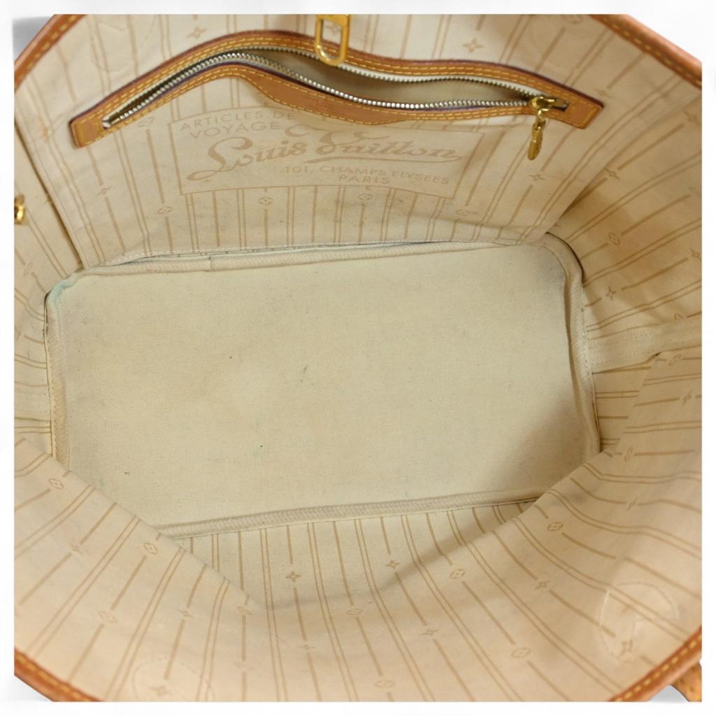 Auth LOUIS VUITTON Damier Azur Neverfull MM Tote Bag Brown PVC Canvas Women’s lv6689cc