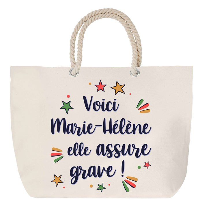 Sac de plage - PLANETEE - Marie-Hélène elle assure grave - Anse corde - Grand format - Coton multicolore