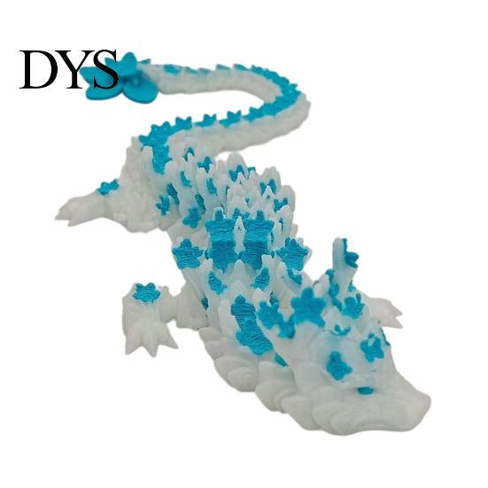Articulated Dragon Model Cherry Blossom Figurine with Movable Joints, 3D Printed Fidget Toy Flower Toy, Mythical Creature Decor