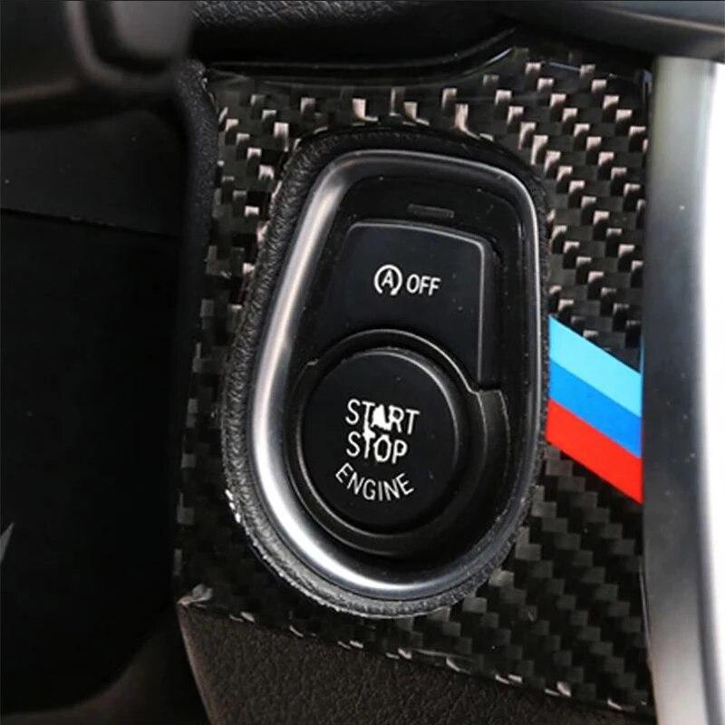 Carbon Fiber Car Ignition Switch Engine Start Stop Button Keyhole Ring Cover Trim Sticker For BMW 3 Series F30 Car Accessories