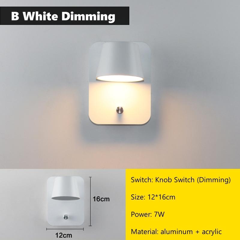 Dimming LED Wall Lamp With Knob Switch 350 Degrees Rotatable Bedroom Bedside Light Aluminum Indoor Sconce Lighting