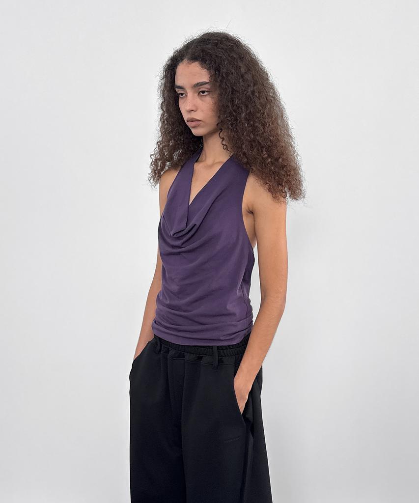 Saendeulig Draped Halter Sleeveless_Purple