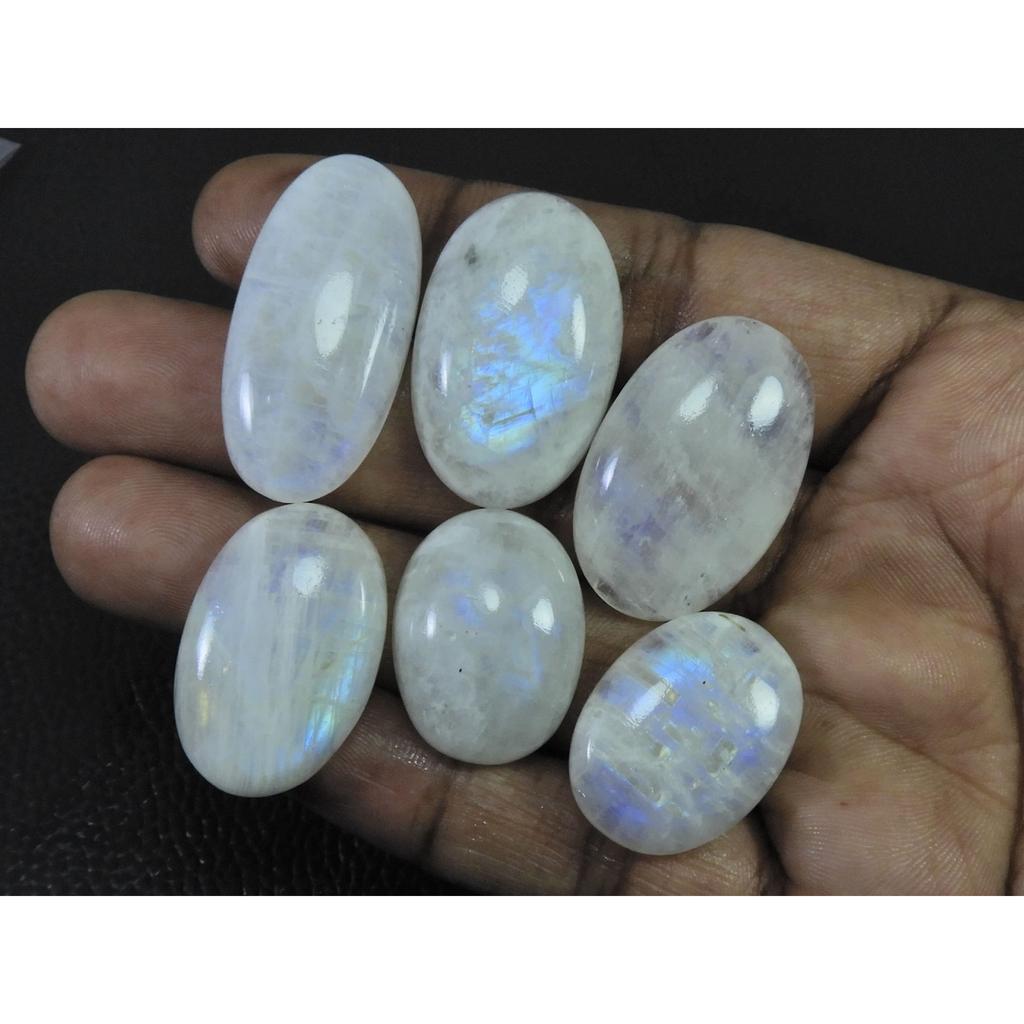 241Cts. Natural Rainbow Moonstone Oval Cabochon Loose Gemstone 06 Pcs Lot C-1662