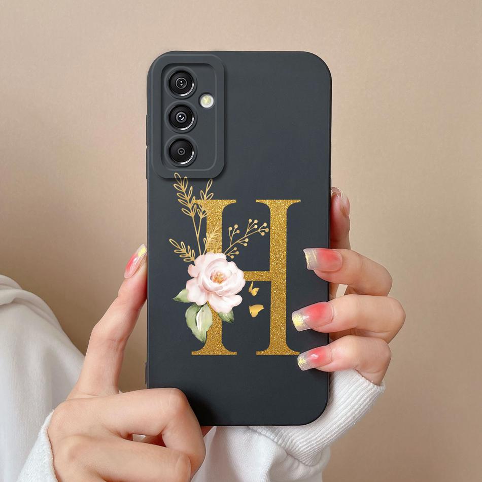 Simple Case For Samsung A15 4G 5G Rose Letter Mask Soft Liquid Silicone Camera Protector For Samsung Galaxy A15 A 15 Back Cover