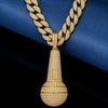 Hip Hop Rhinestone Microphone Pendant Alloy Rap Necklace Men Streetwear Accessory