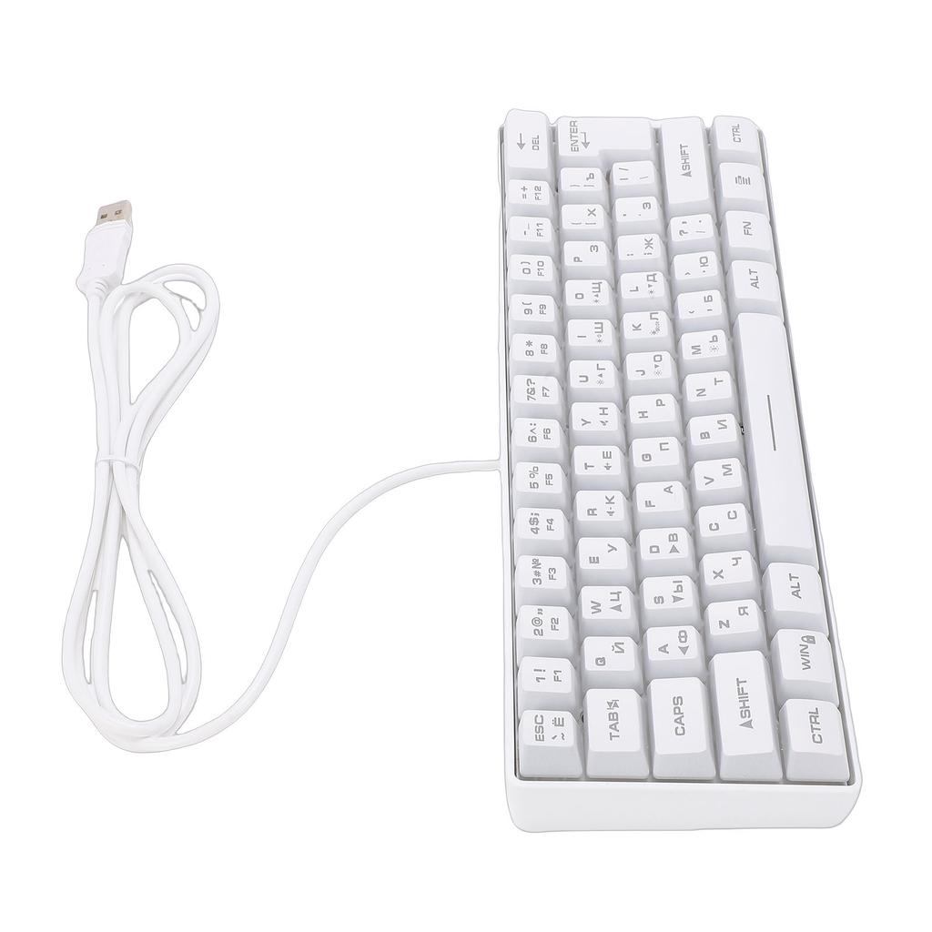 מקלדת גיימינג מכנית רוסית 61 מקשים קומפקטית RGB חוטית רוסית אנגלית למשרד נסיעת עסקים לבן