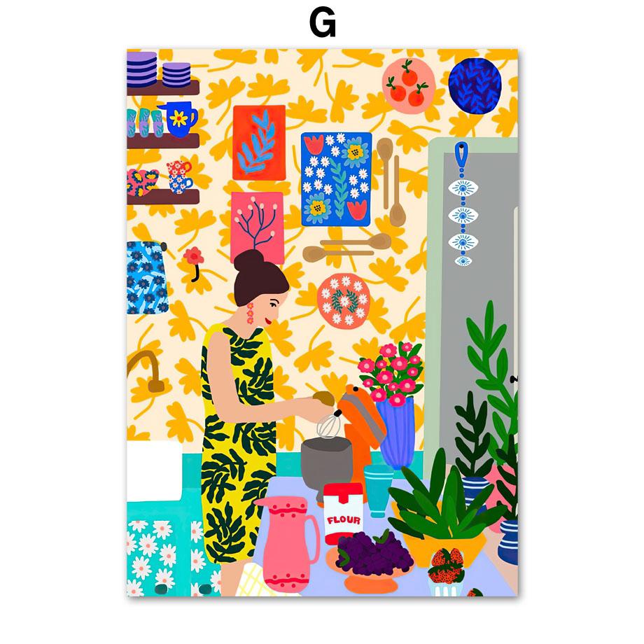 Böhmischen Stil Abstrakte Mädchen Blume Pflanze Nordic Vintage Poster Wand Kunst Drucke Leinwand Malerei Dekor Bilder Für Wohnzimmer