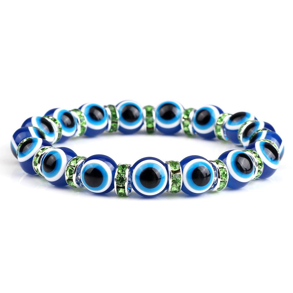 Devil's Eye Beaded Yoga Bracelet with Rhinestone Accents