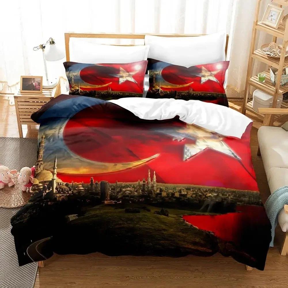 Al Bayrak Bettwäscheset mit türkischer Flagge, Bettbezug, Bettset, Bettbezug, Kissenbezug, Bettdecke, Kingsize-Bett, Queensize-Bett, Jungenbettwäsche für Erwachsene