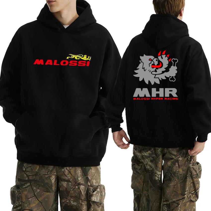 2025 Neuheit im Malossi-Design: Doppelseitig bedruckte Hoodies für Damen und Herren im Harajuku-Vintage-Stil, Unisex-Fleece-Langarmpullover