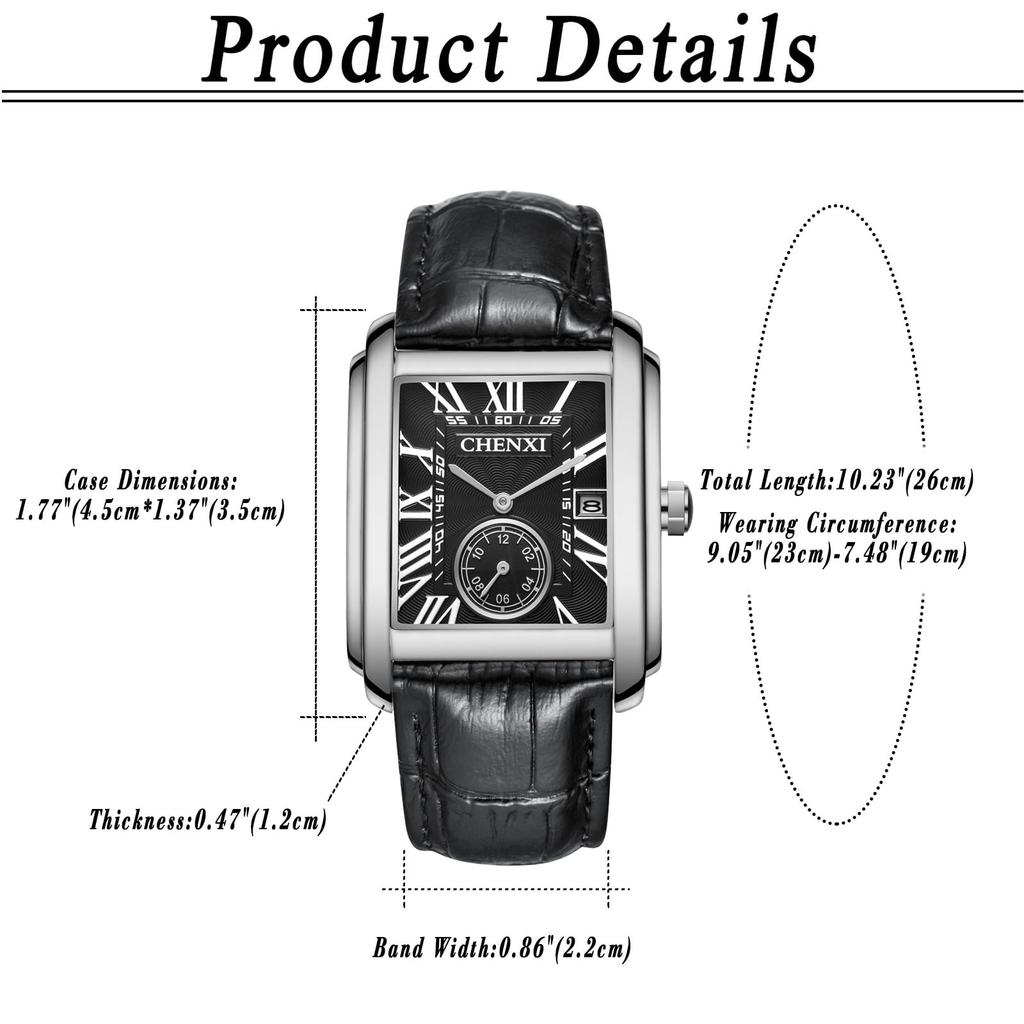 Oidea Herren-Quadrat-Armbanduhr: Wasserdichtes Analog-Quarzwerk mit römischen Ziffern und Lederarmband, Perfekt für den lässigen Alltagsgebrauch, Silber