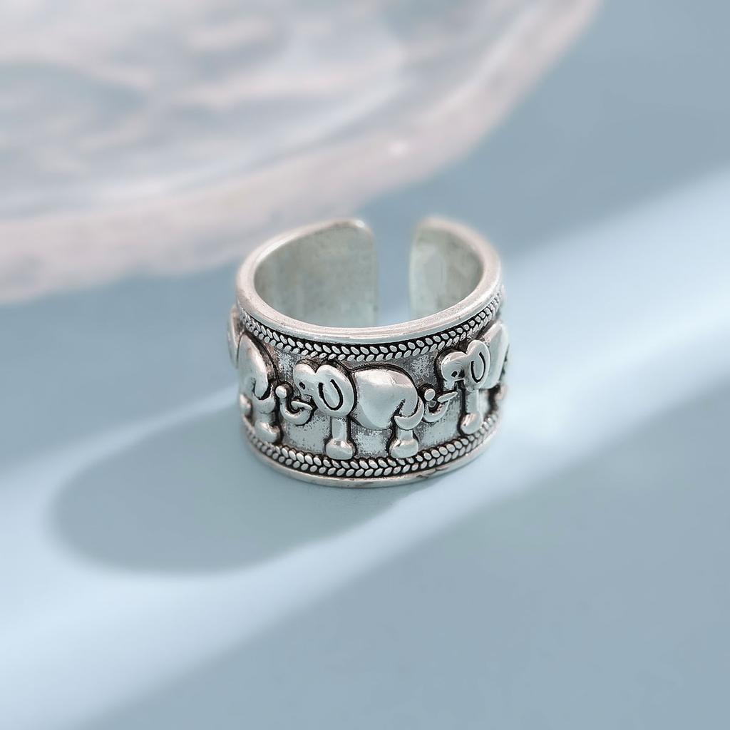 Nuovi Creativi Belli Retro Animali Gioielli in Argento Sterling 925 Personalità Stile Etnico Gruppo di Elefanti Anelli Apribili R140