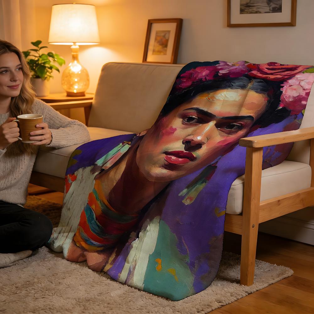 Coperta in Peluche Corto ad Alta Densità per Divano, Sonnellino, Stanza Condizionata, Morbida, Delicata sulla Pelle, Frida Kahlo