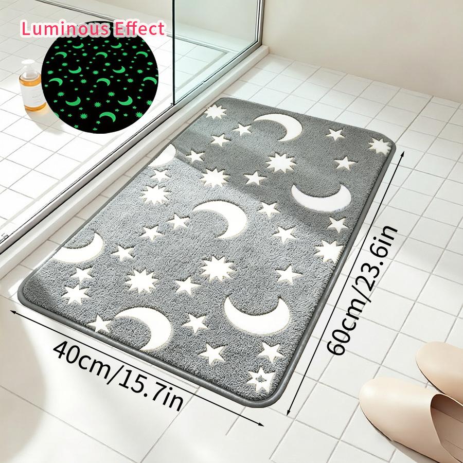 Leuchtet im Dunkeln Duschmatte Leuchtender Stern Mond Weicher Korallenfleece Badezimmer Rutschfester Teppich