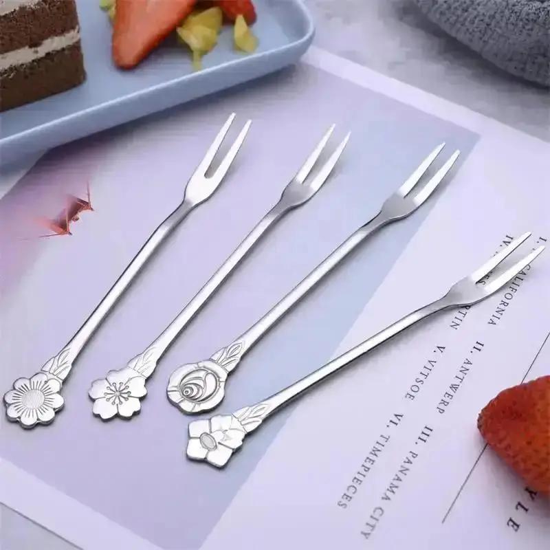4PC Stainless Steel Coffee Spoon Teaspoon Gold Plated Sugar Dessert Fruit Fork Mirror Polishing Flowers Handle Coffee Dinnerware