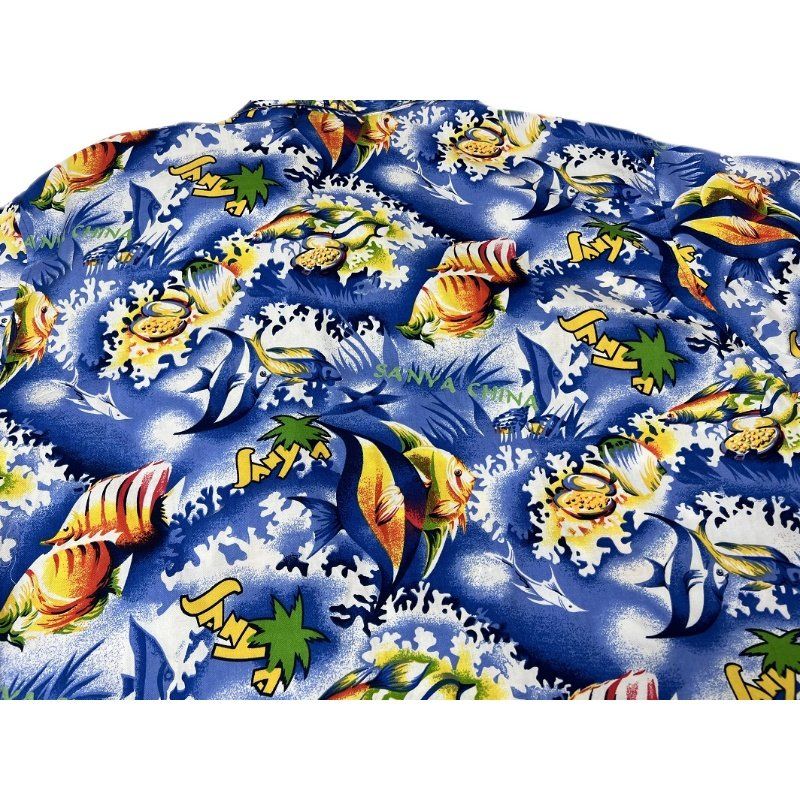 Men's Summer Pure Cotton Fish Print Short-Sleeved Shirt American Casual Plus Size Pointed Collar Couple Seaside Hong Kong Style Niche Style Shirt