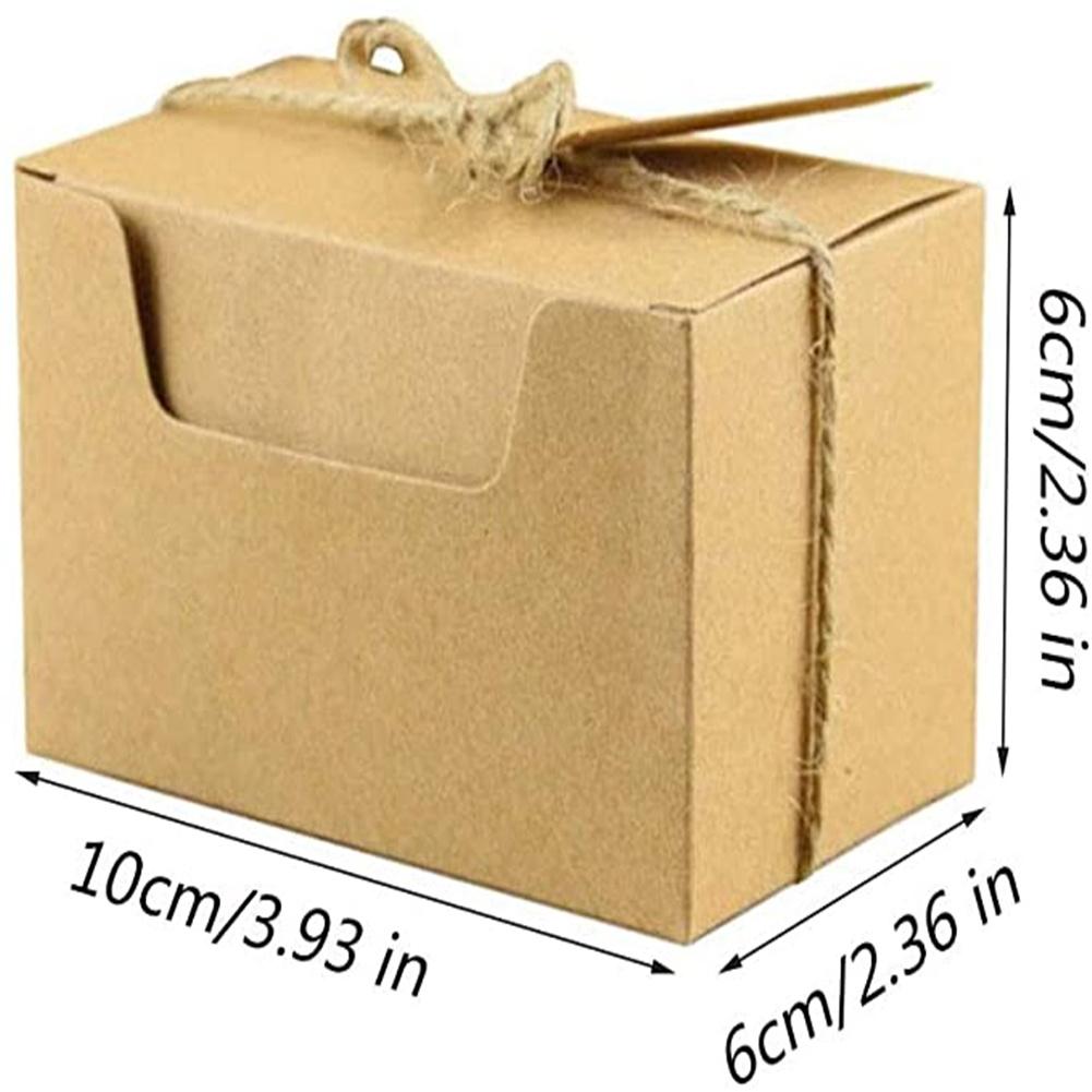 50pcs Kraft  Paper  Rectangular  Candy  Box Retro Style With Blank Label Linen Rope Abrasion Resistant Solid Color Wedding Party Gift Box