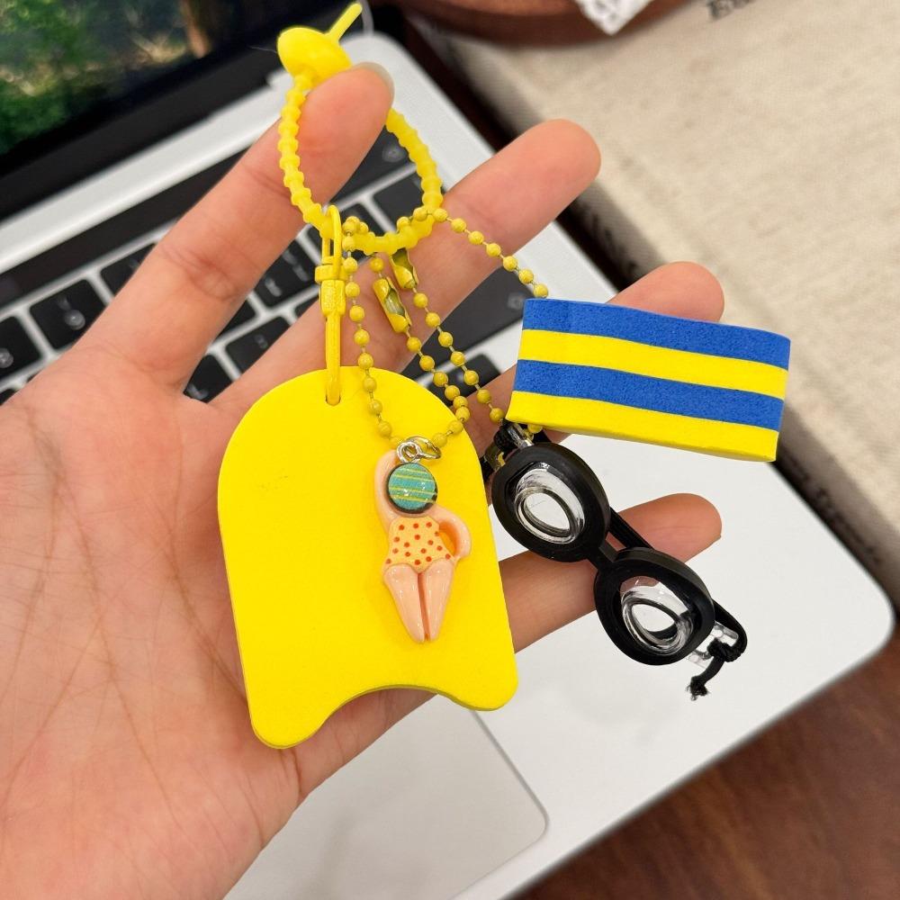 Floatable Swim Keychain Cartoon Style Goggle Pendant Anti-Loss Kickboard Charm Swimming Pool