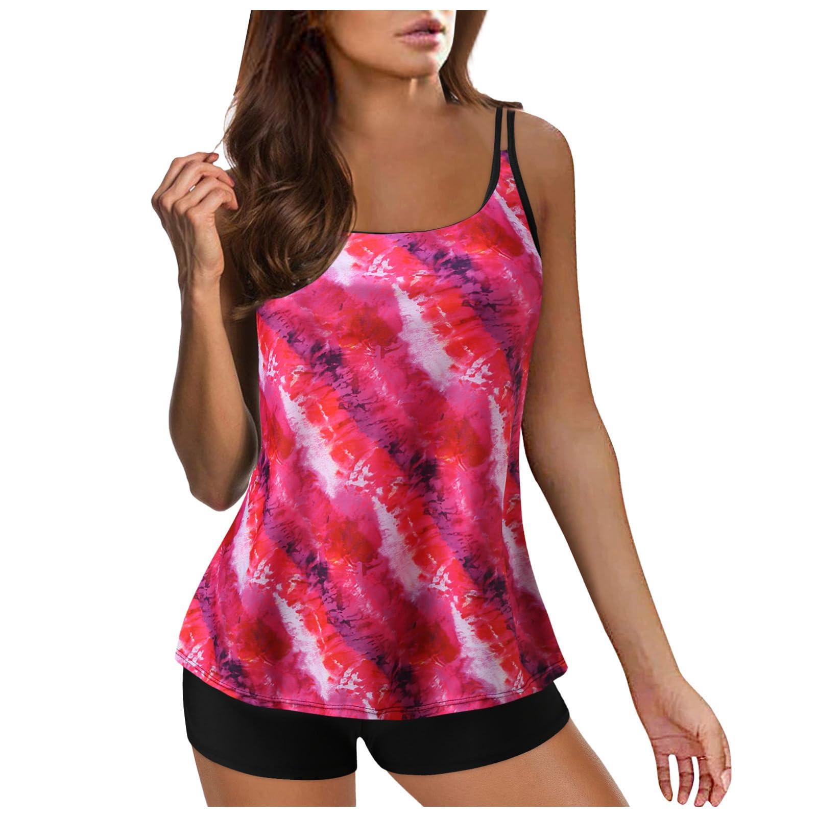 

Жіночий роздільний модний друкований великого розміру плоский костюм сексуальний з нагрудною підкладкою без кісточок купальник XL рожевий