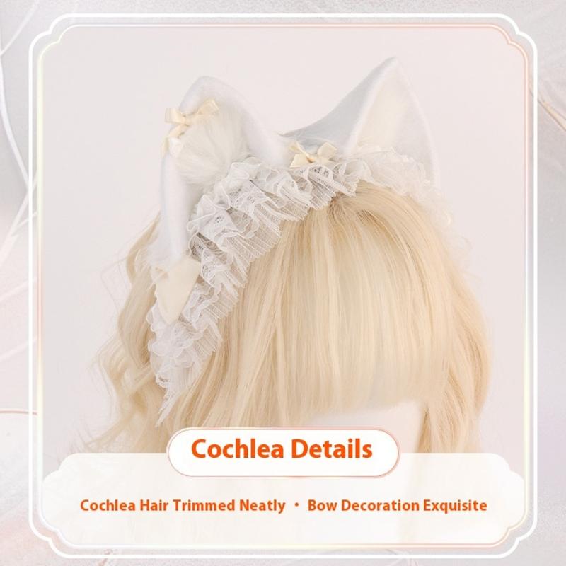 Furry Animal Ear Headbands With Anime Bows Hairband Accessory For Cosplays Costume Parties Halloween Event