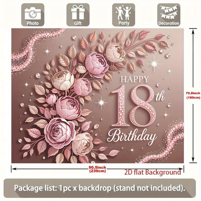 1pc Birthday 18th Glitter Floral Hanging Banner Pink Golden Golden Polyester