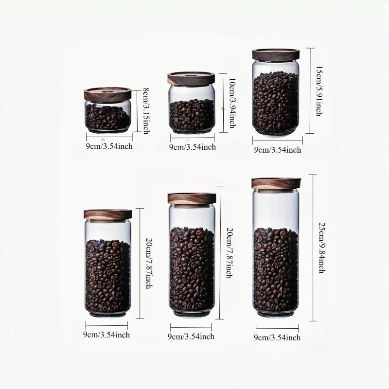 Lufttät förvaringsburk i glas med bambulock för kaffe, te, kryddor, spannmål, socker - Modern köks- och skafferiorganisation