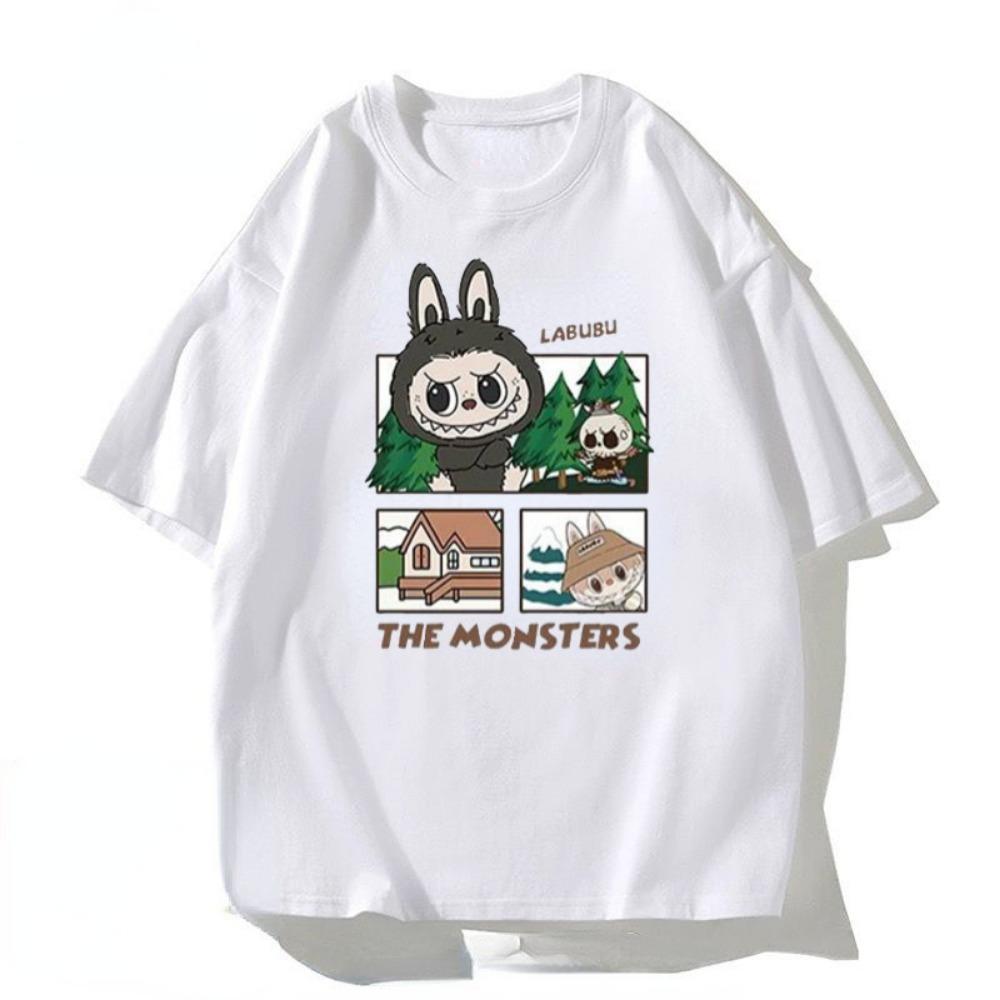 

Милая новая летняя футболка с коротким рукавом LABUBU для женщин, повседневный универсальный мультяшный топ, удобная рубашка, топ S