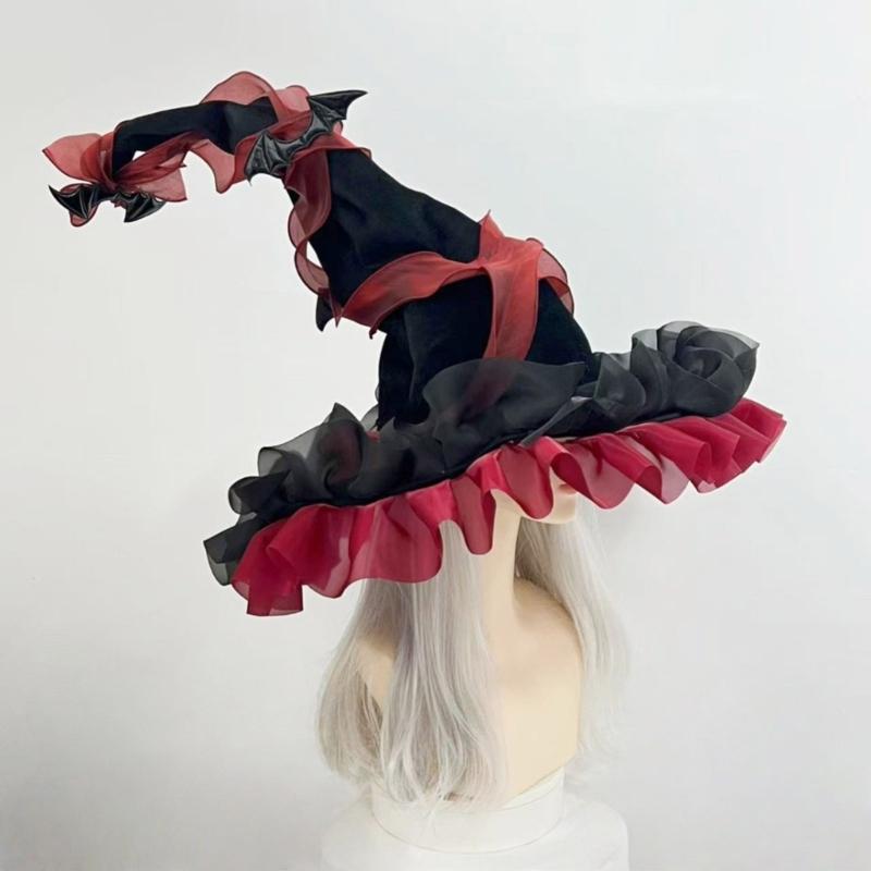 Adjustable Witch Costume Hat Lightweight Comfortable Fabric Elastic Band For Halloween Parties Cosplay Event And Themed Gatherings
