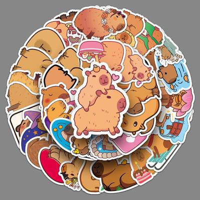 50 Pegatinas de Dibujos Animados de Carpincho Lindo Animal Kapibala Decorativas Funda para Teléfono Móvil Se Pueden Pegar y Pegatinas Pequeñas Mochi