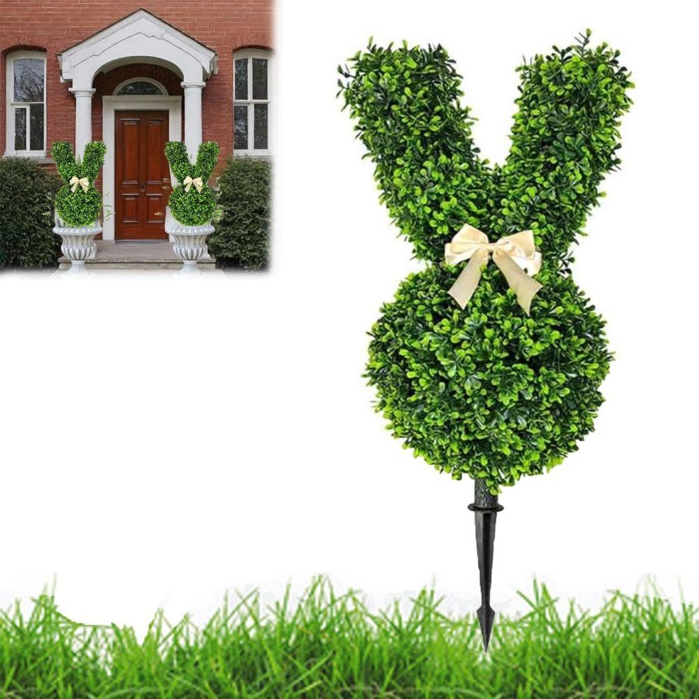 New Artificial Bunny Topiary Tree Green Plastic Boxwood Topiary Plant Lifelike Pot Simulation Plant for Easter Porch Decor